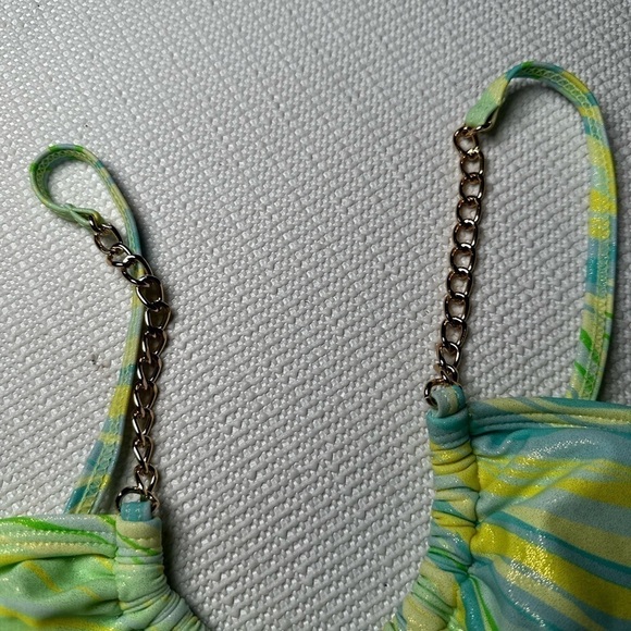 River Island Swimsuit Crop Top Bikini Retro 60’s Vibe Psychedelic Metallic 10 - Picture 8 of 11